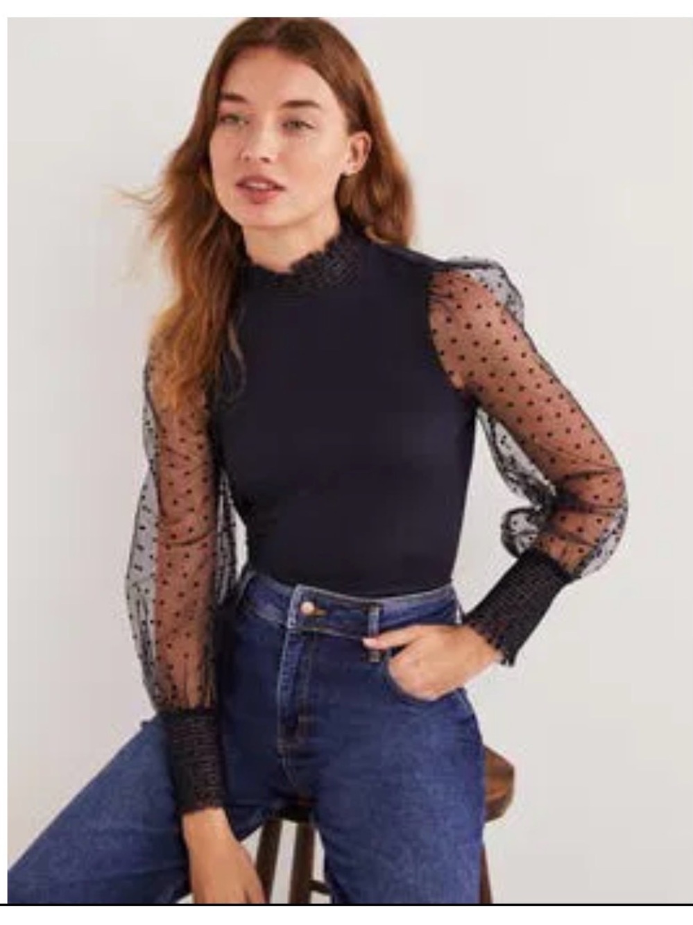 Boden Polka Dot Tulle-Sleeve Party Top Size 4
